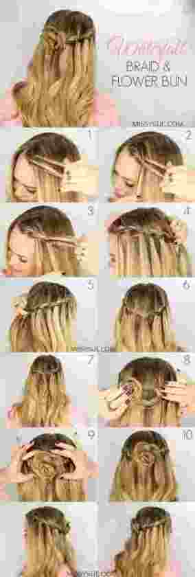 Tutorial On Easy Hand Falling Braids And Flower Bun. (Photo)